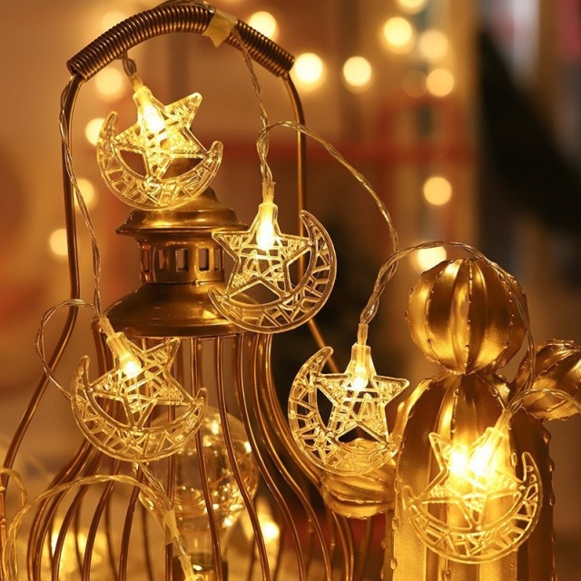 Milalit USB Port Battery Power Moon Castle LED String Light Stars Decorative Lamps for Corban Ramadan Middle East Muslim Mubarak Festival Holiday Decoration with Remote Control Optional