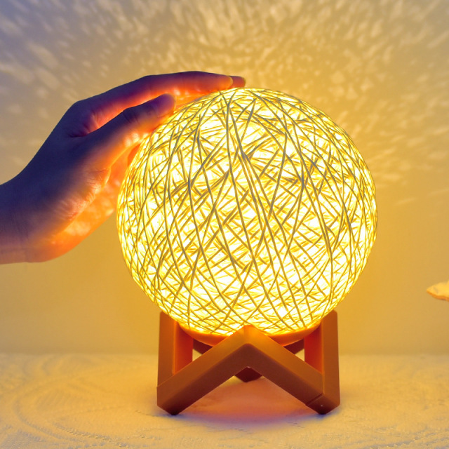 Milalit 15cm USB Rattan Ball Moon Night Lamp Stepless Dimming Globe Round Dimmable LED Table Lamp for Bedroom Bedside Hotel Club Restaurant Decoration Sweet Warm Night Light for Kids Lovers