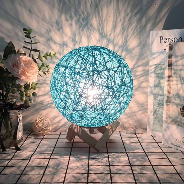 Milalit 15cm USB Rattan Ball Moon Night Lamp Stepless Dimming Globe Round Dimmable LED Table Lamp for Bedroom Bedside Hotel Club Restaurant Decoration Sweet Warm Night Light for Kids Lovers