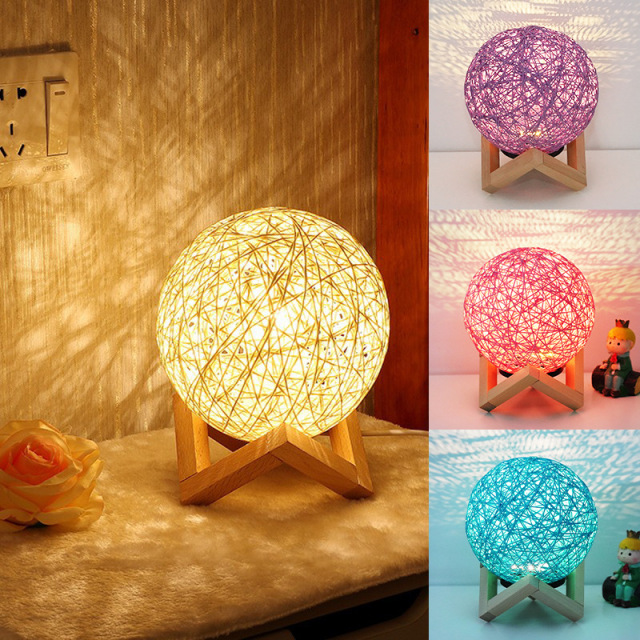 Milalit 15cm USB Rattan Ball Moon Night Lamp Stepless Dimming Globe Round Dimmable LED Table Lamp for Bedroom Bedside Hotel Club Restaurant Decoration Sweet Warm Night Light for Kids Lovers