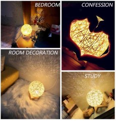 Milalit 15cm USB Rattan Ball Moon Night Lamp Stepless Dimming Globe Round Dimmable LED Table Lamp for Bedroom Bedside Hotel Club Restaurant Decoration Sweet Warm Night Light for Kids Lovers