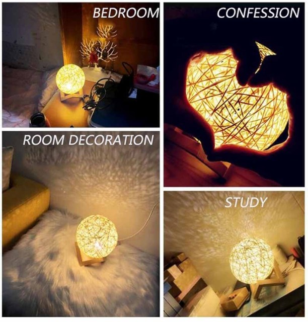 Milalit 15cm USB Rattan Ball Moon Night Lamp Stepless Dimming Globe Round Dimmable LED Table Lamp for Bedroom Bedside Hotel Club Restaurant Decoration Sweet Warm Night Light for Kids Lovers