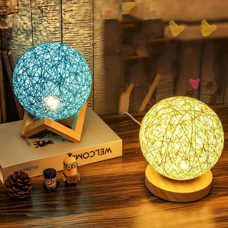 Milalit 15cm USB Rattan Ball Moon Night Lamp Stepless Dimming Globe Round Dimmable LED Table Lamp for Bedroom Bedside Hotel Club Restaurant Decoration Sweet Warm Night Light for Kids Lovers