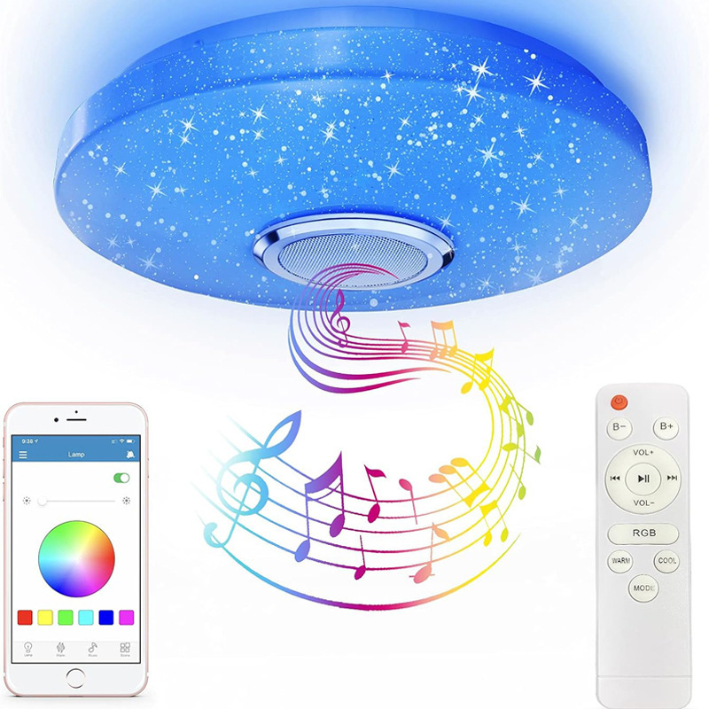Milalit 36W 30cm Diameter Bluetooth Smart LED Music Ceiling Light with Wall Remote Control Smartphone APP Control RGB Adjustable 256 Colors Lamps with Speaker Timer Function