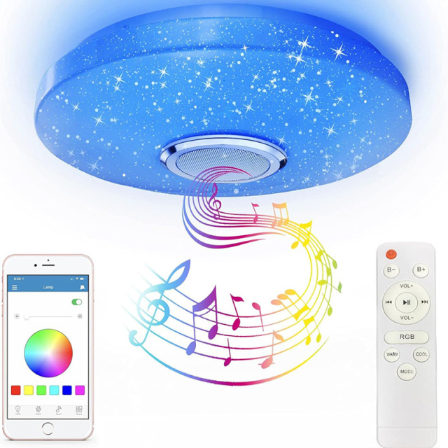 Milalit 36W 30cm Diameter Bluetooth Smart LED Music Ceiling Light with Wall Remote Control Smartphone APP Control RGB Adjustable 256 Colors Lamps with Speaker Timer Function