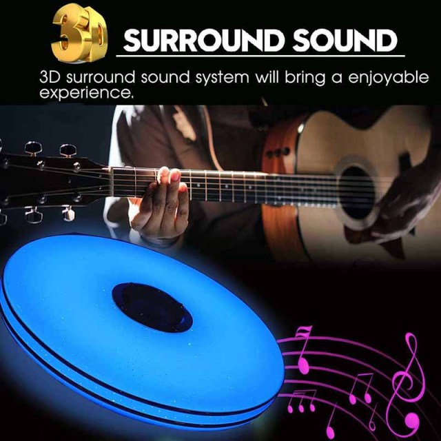 Milalit 36W 30cm Diameter Bluetooth Smart LED Music Ceiling Light with Wall Remote Control Smartphone APP Control RGB Adjustable 256 Colors Lamps with Speaker Timer Function