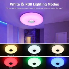 Milalit 36W 30cm Diameter Bluetooth Smart LED Music Ceiling Light with Wall Remote Control Smartphone APP Control RGB Adjustable 256 Colors Lamps with Speaker Timer Function