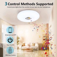 Milalit 36W 30cm Diameter Bluetooth Smart LED Music Ceiling Light with Wall Remote Control Smartphone APP Control RGB Adjustable 256 Colors Lamps with Speaker Timer Function