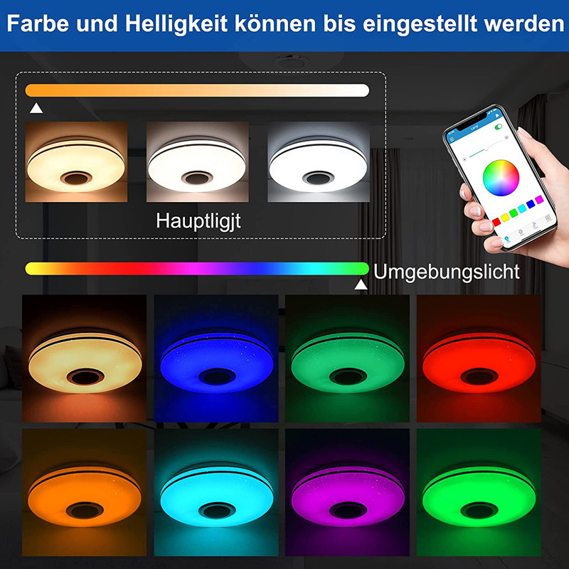 Milalit 36W 30cm Diameter Bluetooth Smart LED Music Ceiling Light with Wall Remote Control Smartphone APP Control RGB Adjustable 256 Colors Lamps with Speaker Timer Function