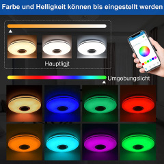 Milalit 36W 30cm Diameter Bluetooth Smart LED Music Ceiling Light with Wall Remote Control Smartphone APP Control RGB Adjustable 256 Colors Lamps with Speaker Timer Function