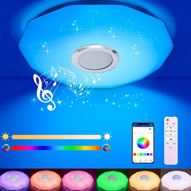 Milalit 36W 30cm Diameter Bluetooth Smart LED Music Ceiling Light with Wall Remote Control Smartphone APP Control RGB Adjustable 256 Colors Lamps with Speaker Timer Function