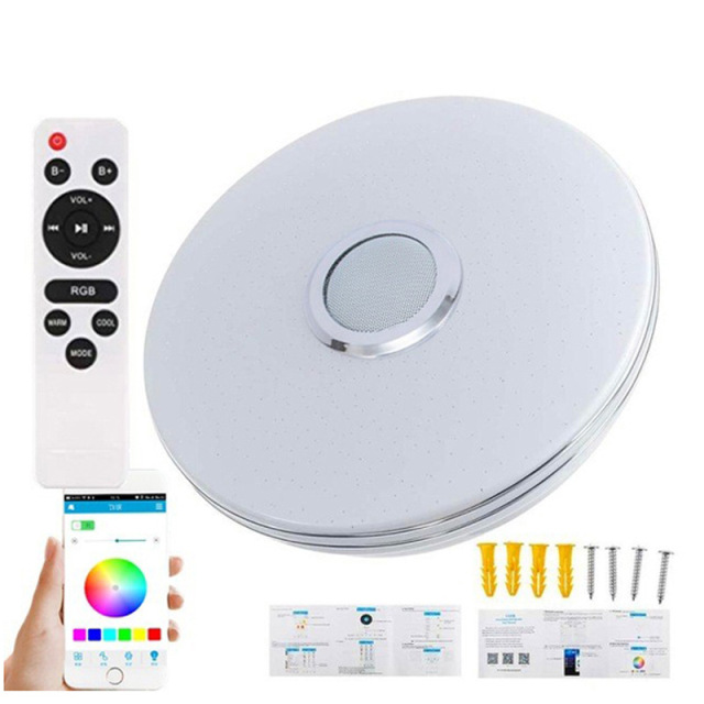 Milalit 36W 30cm Diameter Bluetooth Smart LED Music Ceiling Light with Wall Remote Control Smartphone APP Control RGB Adjustable 256 Colors Lamps with Speaker Timer Function
