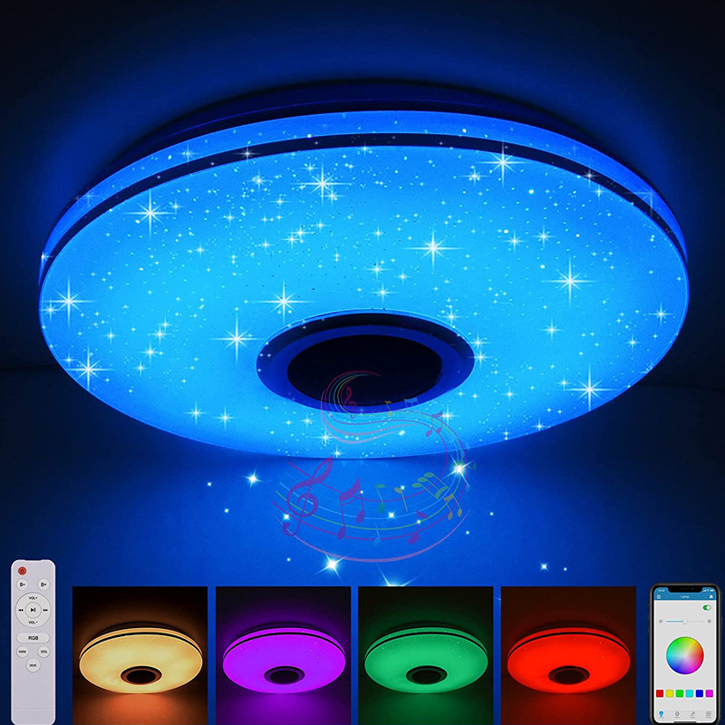 Milalit 36W 30cm Diameter Bluetooth Smart LED Music Ceiling Light with Wall Remote Control Smartphone APP Control RGB Adjustable 256 Colors Lamps with Speaker Timer Function