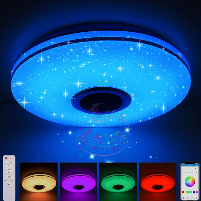 Milalit 36W 30cm Diameter Bluetooth Smart LED Music Ceiling Light with Wall Remote Control Smartphone APP Control RGB Adjustable 256 Colors Lamps with Speaker Timer Function