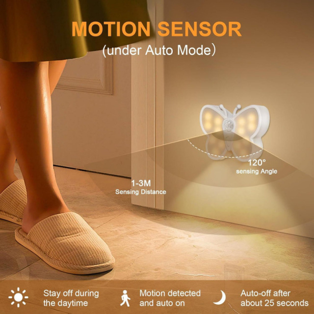 Milalit Butterfly Shape LED Sensor Night Light USB Type-C Charging Rechargeable Brightness Adjustable Stepless Dimming Evening Lamp Magnetic Wall Lamps with Spotlight for Kids Baby Room Bedside Hallway Living Room