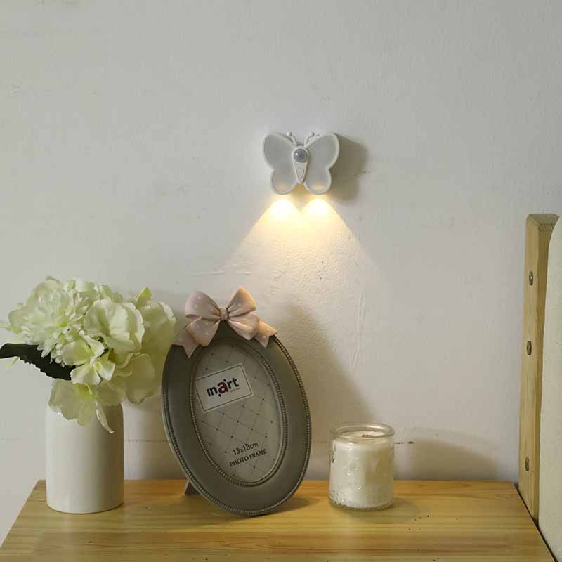Milalit Butterfly Shape LED Sensor Night Light USB Type-C Charging Rechargeable Brightness Adjustable Stepless Dimming Evening Lamp Magnetic Wall Lamps with Spotlight for Kids Baby Room Bedside Hallway Living Room