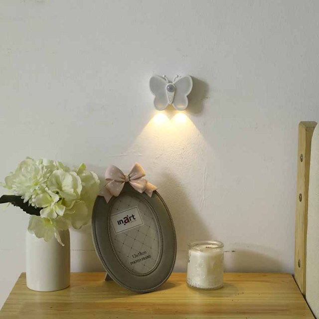 Milalit Butterfly Shape LED Sensor Night Light USB Type-C Charging Rechargeable Brightness Adjustable Stepless Dimming Evening Lamp Magnetic Wall Lamps with Spotlight for Kids Baby Room Bedside Hallway Living Room