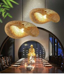 Milalit Natural Bamboo Handmade Weaving LED Pendant Light Rattan Chandeliers Ceiling Lamp with E27 Bulb Different Diameter Option for Hotel Restaurant Dinging Table Decor