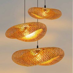 Milalit Natural Bamboo Handmade Weaving LED Pendant Light Rattan Chandeliers Ceiling Lamp with E27 Bulb Different Diameter Option for Hotel Restaurant Dinging Table Decor