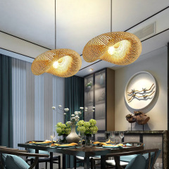 Milalit Natural Bamboo Handmade Weaving LED Pendant Light Rattan Chandeliers Ceiling Lamp with E27 Bulb Different Diameter Option for Hotel Restaurant Dinging Table Decor