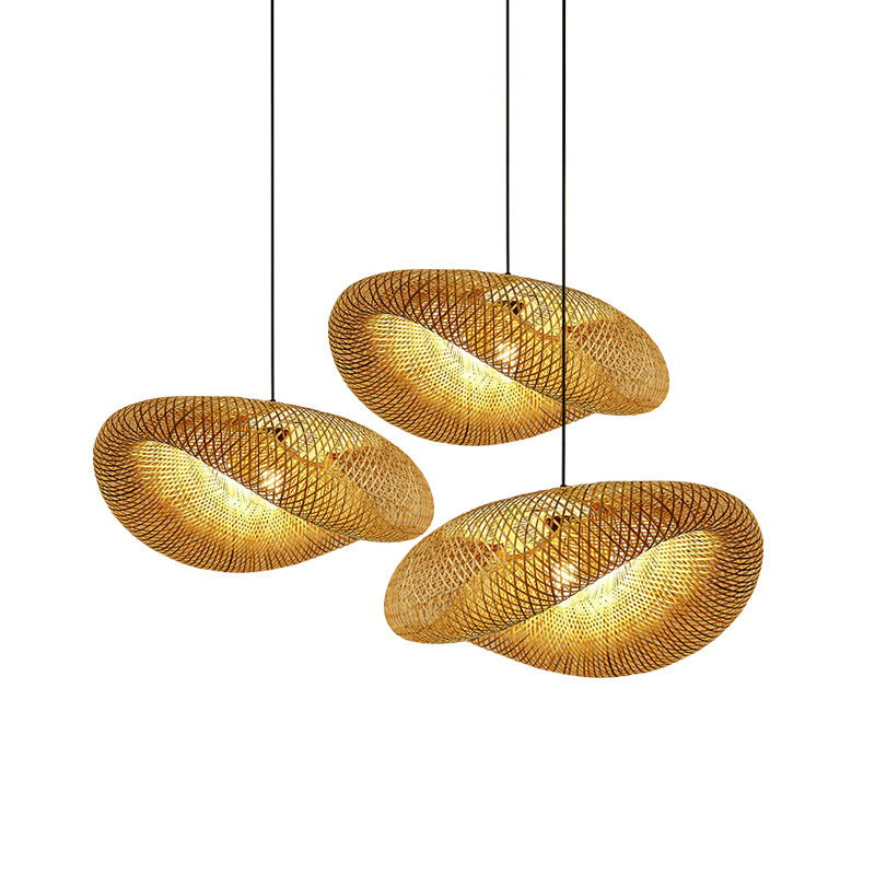 Milalit Natural Bamboo Handmade Weaving LED Pendant Light Rattan Chandeliers Ceiling Lamp with E27 Bulb Different Diameter Option for Hotel Restaurant Dinging Table Decor