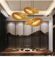 Milalit Natural Bamboo Handmade Weaving LED Pendant Light Rattan Chandeliers Ceiling Lamp with E27 Bulb Different Diameter Option for Hotel Restaurant Dinging Table Decor