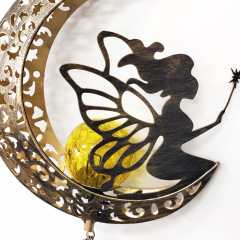 Milalit Solar Fairy Wind Chimes Outside LED Beauty Girl with Wing On the Moon Solar Moon Shape Light Decor Unique Birthday Gifts for Mom Grandma Garden Decoration
