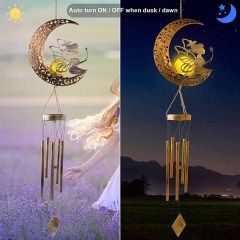 Milalit Solar Fairy Wind Chimes Outside LED Beauty Girl with Wing On the Moon Solar Moon Shape Light Decor Unique Birthday Gifts for Mom Grandma Garden Decoration