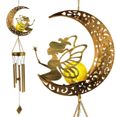 Milalit Solar Fairy Wind Chimes Outside LED Beauty Girl with Wing On the Moon Solar Moon Shape Light Decor Unique Birthday Gifts for Mom Grandma Garden Decoration