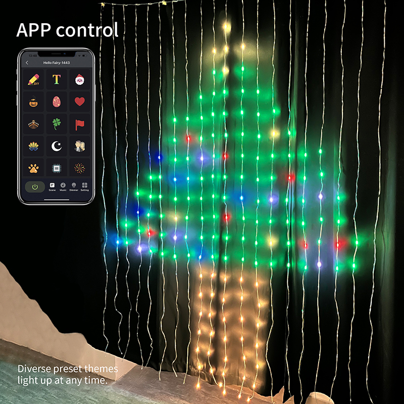 Milalit Smart 400 LED RGB Curtain Lights USB Power 6.6x6.6Ft 2x2m Curtain Lights with APP Control Music Sync Dynamic DIY Curtain Lights for Bedroom Wall Backdrop Halloween Christmas Thanksgiving Birthday Party Decor