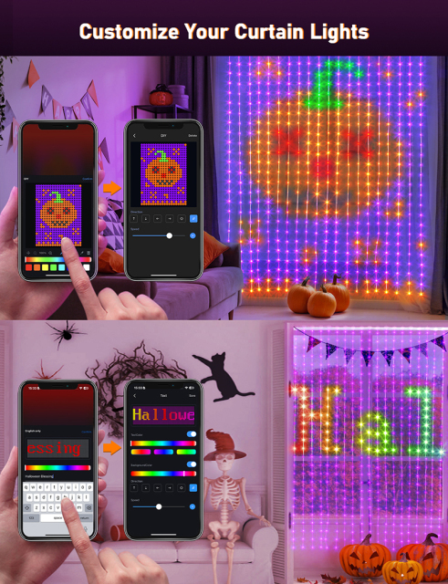 Milalit Smart 400 LED RGB Curtain Lights USB Power 6.6x6.6Ft 2x2m Curtain Lights with APP Control Music Sync Dynamic DIY Curtain Lights for Bedroom Wall Backdrop Halloween Christmas Thanksgiving Birthday Party Decor
