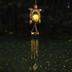Milalit Solar Sea Turtle Wind Chime Lights Garden Decorative Tortoise Ornaments with Crackle Glass Bulb Ball LED Light Lamp for Thanksgiving Birthday Valentine's Gift