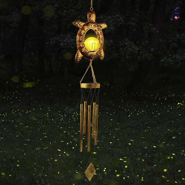 Milalit Solar Sea Turtle Wind Chime Lights Garden Decorative Tortoise Ornaments with Crackle Glass Bulb Ball LED Light Lamp for Thanksgiving Birthday Valentine's Gift