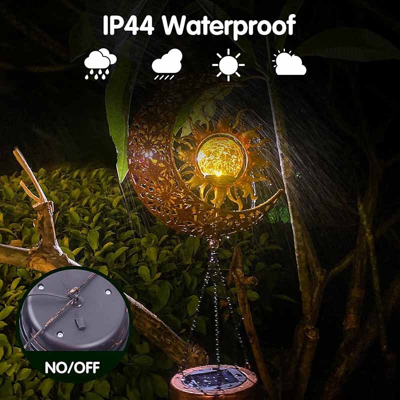 Milalit Metal Solar Sun and Moon Wind Chime Lights Garden Decorative Crackle Glass Ball LED Lamps with 5 Music Tubes Garden Ornaments for Xmas Birthday Thanksgiving Gifts