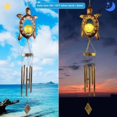 Milalit Solar Sea Turtle Wind Chime Lights Garden Decorative Tortoise Ornaments with Crackle Glass Bulb Ball LED Light Lamp for Thanksgiving Birthday Valentine's Gift