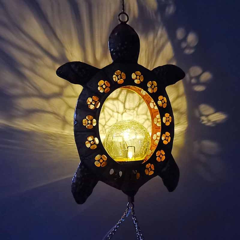 Milalit Solar Sea Turtle Wind Chime Lights Garden Decorative Tortoise Ornaments with Crackle Glass Bulb Ball LED Light Lamp for Thanksgiving Birthday Valentine's Gift