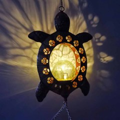 Milalit Solar Sea Turtle Wind Chime Lights Garden Decorative Tortoise Ornaments with Crackle Glass Bulb Ball LED Light Lamp for Thanksgiving Birthday Valentine's Gift