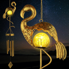 Milalit Metal Solar Flamingo LED Decorative Wind Chime Lamps Hanging Bronze Iron Bird Wind Chimes Light for Garden Porch Yard Outdoor Balcony Birthday Gift