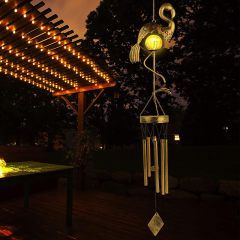 Milalit Metal Solar Flamingo LED Decorative Wind Chime Lamps Hanging Bronze Iron Bird Wind Chimes Light for Garden Porch Yard Outdoor Balcony Birthday Gift