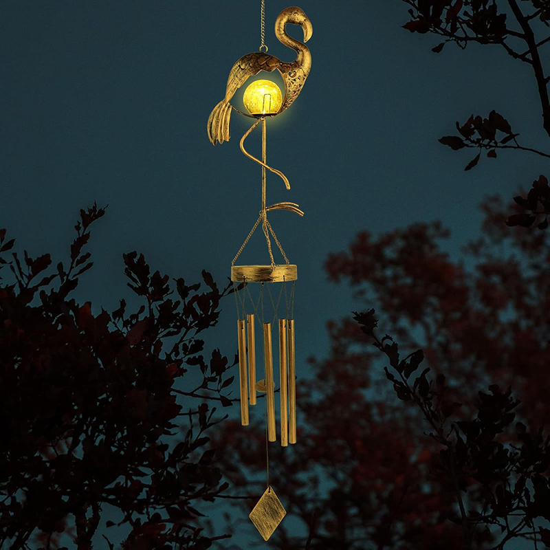 Milalit Metal Solar Flamingo LED Decorative Wind Chime Lamps Hanging Bronze Iron Bird Wind Chimes Light for Garden Porch Yard Outdoor Balcony Birthday Gift