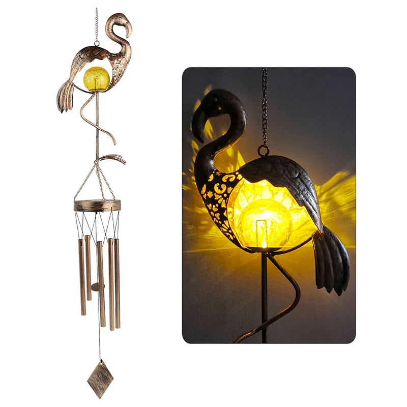 Milalit Metal Solar Flamingo LED Decorative Wind Chime Lamps Hanging Bronze Iron Bird Wind Chimes Light for Garden Porch Yard Outdoor Balcony Birthday Gift