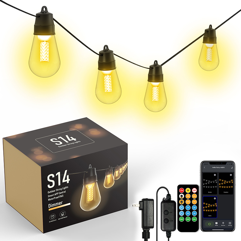 Milalit Smart Plug in S14 Waterproof Warm White 2000K String 25 Bulbs with Unique Diamonds LED Lamp Wick APP Remote Control Dimmer Timer for Christmas Halloween Birthday Party Decor