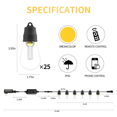 Milalit Smart Plug in S14 Waterproof Warm White 2000K String 25 Bulbs with Unique Diamonds LED Lamp Wick APP Remote Control Dimmer Timer for Christmas Halloween Birthday Party Decor