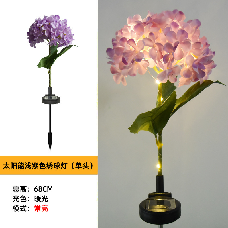 Milalit Solar Hydrangea Flower Light with 3 Heads Fabric Artificial Flowers LED Decorative Lamp for Festival Theme Park Lawn Garden