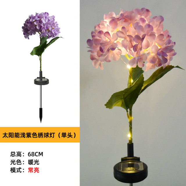 Milalit Solar Hydrangea Flower Light with 3 Heads Fabric Artificial Flowers LED Decorative Lamp for Festival Theme Park Lawn Garden
