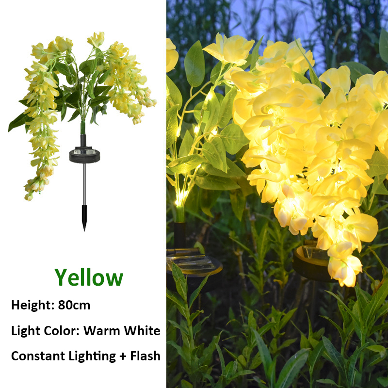 Milalit Solar Wisteria Flower Light with 4 Heads 2 Lighting Modes Outdoor Warm Light Floral Stake Lamp for Garden Lawn Yard Park Festive Decoration 2 Pack