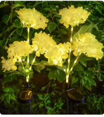 Milalit Solar Hydrangea Flower Light with 3 Heads Fabric Artificial Flowers LED Decorative Lamp for Festival Theme Park Lawn Garden
