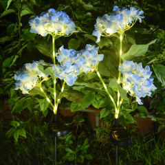 Milalit Solar Hydrangea Flower Light with 3 Heads Fabric Artificial Flowers LED Decorative Lamp for Festival Theme Park Lawn Garden