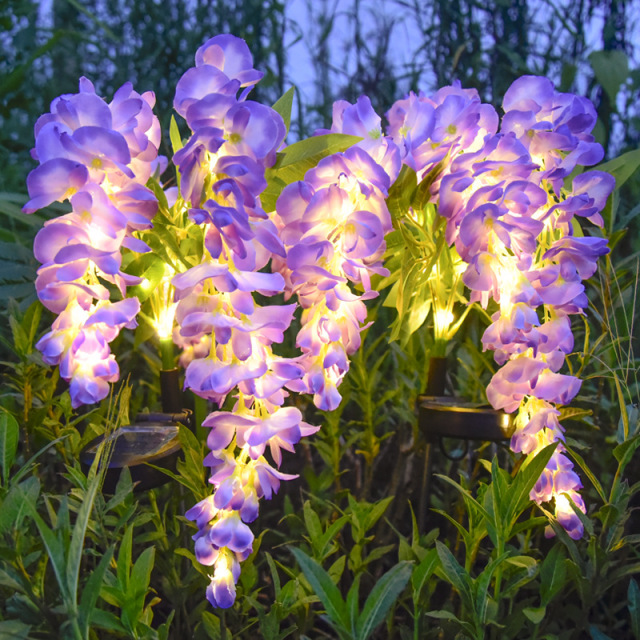 Milalit Solar Wisteria Flower Light with 4 Heads 2 Lighting Modes Outdoor Warm Light Floral Stake Lamp for Garden Lawn Yard Park Festive Decoration 2 Pack