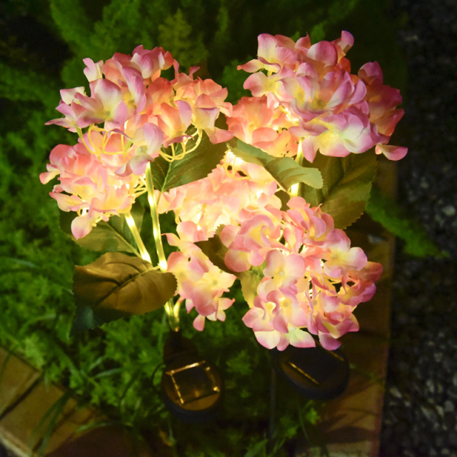 Milalit Solar Hydrangea Flower Light with 3 Heads Fabric Artificial Flowers LED Decorative Lamp for Festival Theme Park Lawn Garden